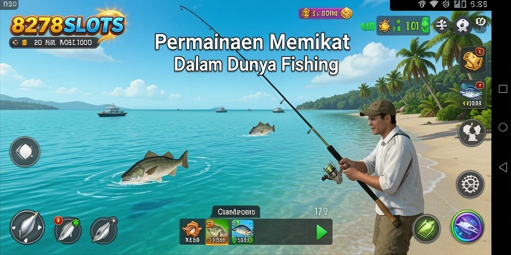 Tampilan gameplay mendebarkan di 8278SLOTS dengan suasana memancing yang unik.