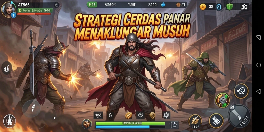 Tangkapan layar permainan AT866 yang menunjukkan pertempuran strategi yang intens.