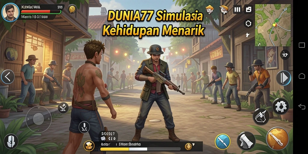 Tangkapan layar gameplay DUNIA77 yang menunjukkan interaksi karakter.