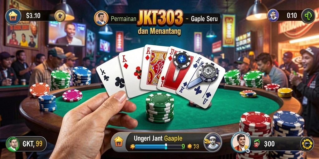 Screenshot JKT303 menampilkan gameplay seru gaple antar pemain.