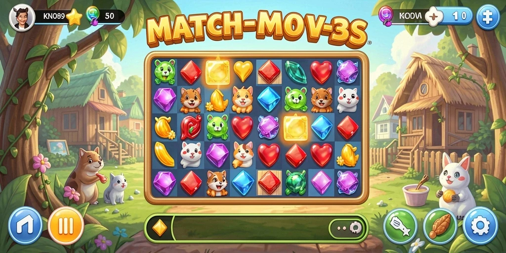 Gameplay seru KNO89 dengan fitur Match-3 yang menarik.
