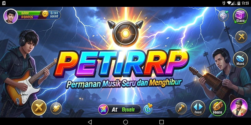 Screenshot utama PETIRRP menampilkan pengalaman bermain musik yang seru.