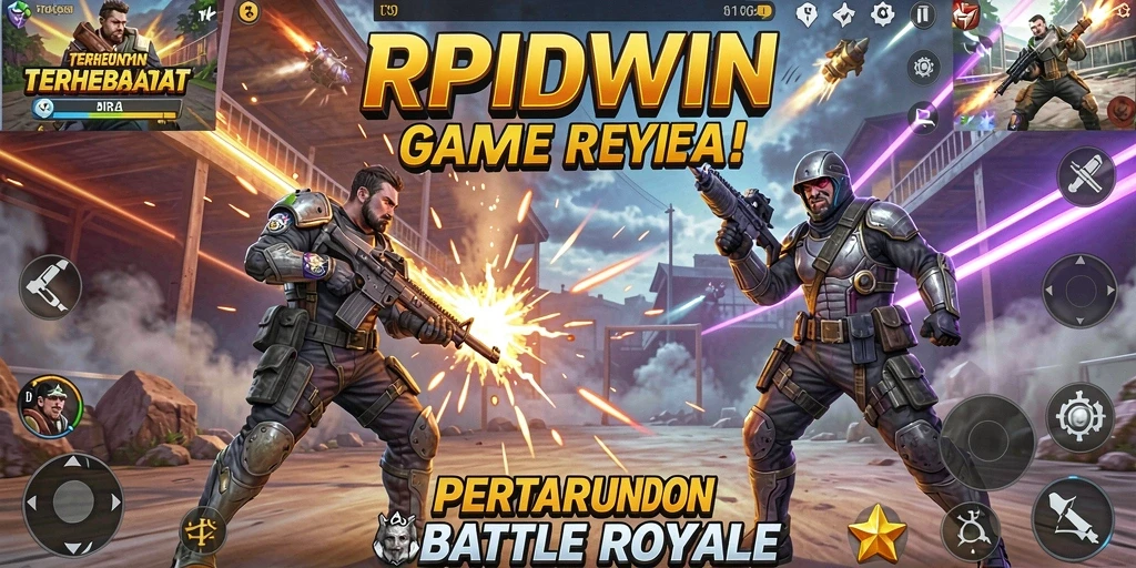 Screenshot utama RPIDWIN menampilkan aksi intens dalam pertempuran Battle Royale.